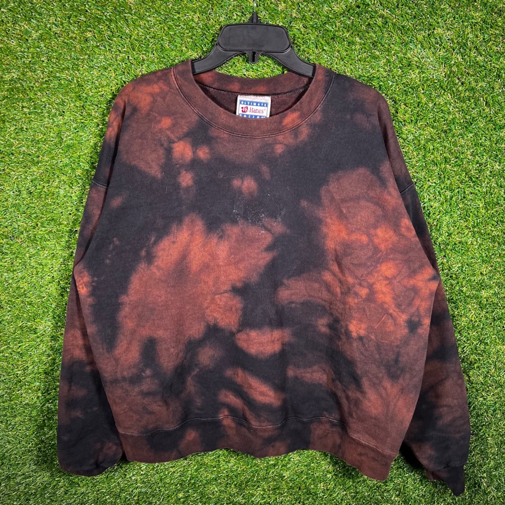 Hanes Ultimate Cotton Bleach Tie Dye Sweatshirt Mens Large Black Copper